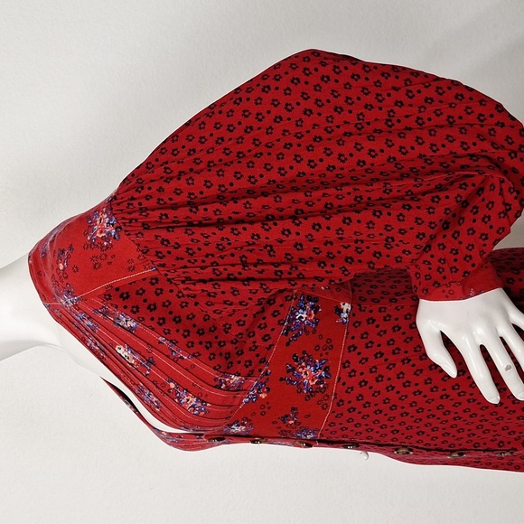 Free People "NEW" Red Wonderland Floral Print Boho Romantic Mini Dress Size XS - Picture 6 of 16